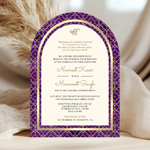 Invitación Código QR Sikh Arco Bodas Marruecos Oro Púrpura