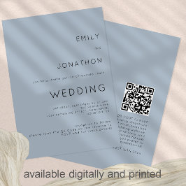 Invitación Código QR Simple Azul Polvo Boda