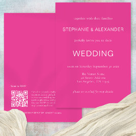 Invitación Código QR simple Boda rosa caliente