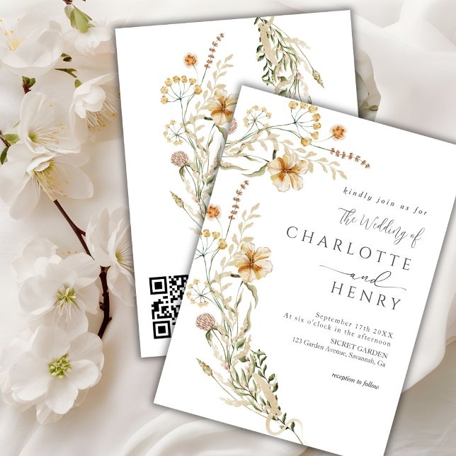 Invitación Código QR Simple Flores Silvestres Boda Jardín (Subido por el creador)