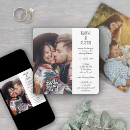 Invitación Código QR Simple Único 2 Boda fotográfico todo en 