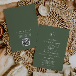 Invitación Código QR SOPHIA Boho Olive Green All In One Boda