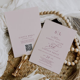 Invitación Código QR SOPHIA Borgoña Rubor Todo En Un Boda