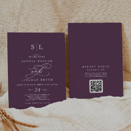 Invitación Código QR SOPHIA Plum oscuro Moody Todo En Un Boda