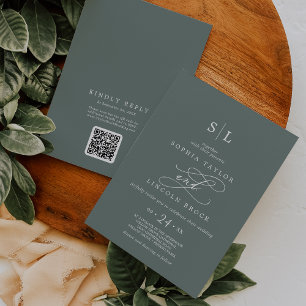 Invitación Código QR SOPHIA Verde Tropical Todo En Un Boda