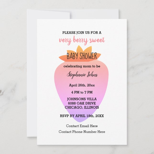 Invitación Código QR Strawberry Pink Baby Shower Baby Girl (Anverso)