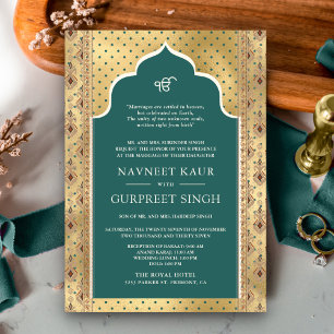Invitación Código QR Teal Gold Anand Karaj Boda Sikh