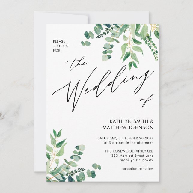 Invitación Código QR Todo En Un Boda De Ecología Verde Eucaly (Anverso)