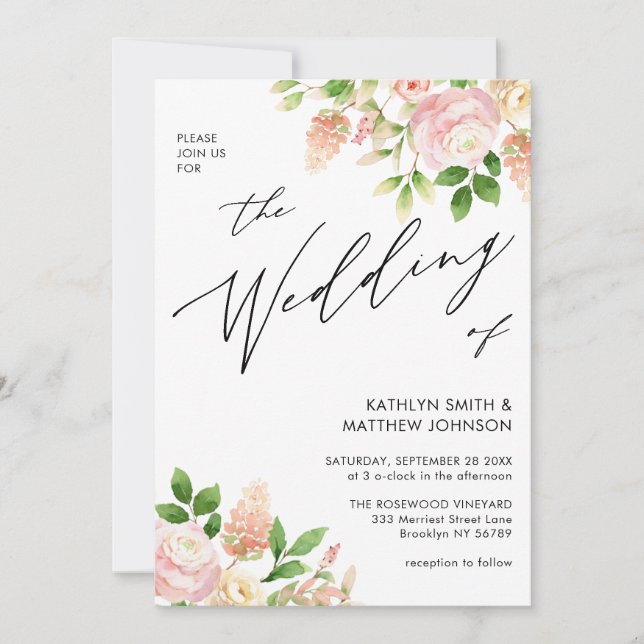 Invitación Código QR Todo En Un Boda De Verdor Rosa Rosa Rosa (Anverso)