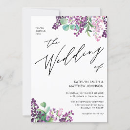 Invitación Código QR Todo En Un Boda Floral Lilac Púrpura