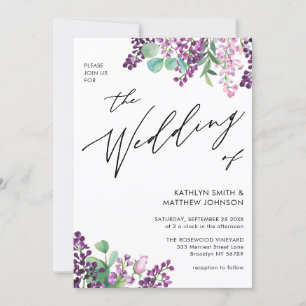 Invitación Código QR Todo En Un Boda Floral Lilac Púrpura