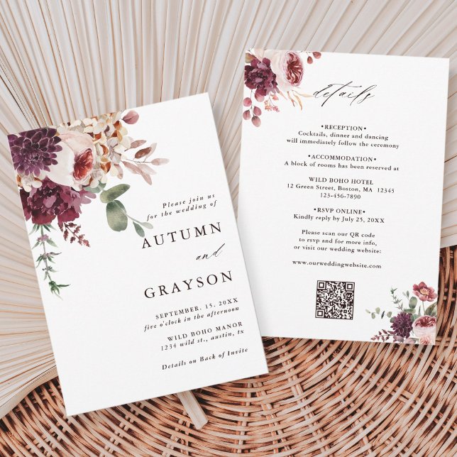 Invitación Código QR Todo En Un Boda Floral Romance De Otoño (Subido por el creador)