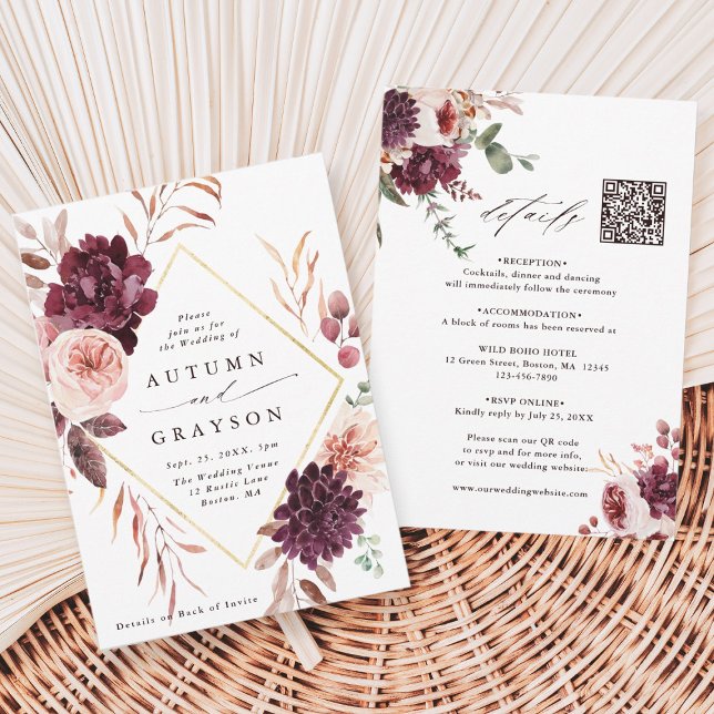 Invitación Código QR Todo En Un Boda Romance De Otoño (Subido por el creador)