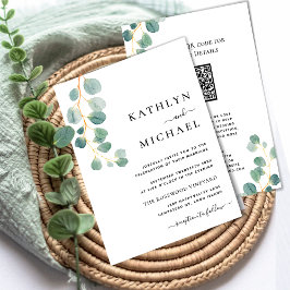 Invitación Código QR Todo En Un Boda Verde Eucalyptus Moderno