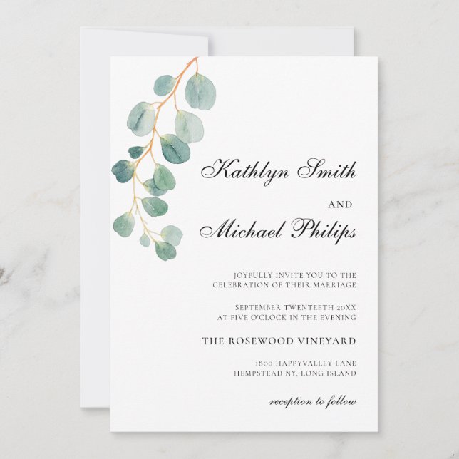 Invitación Código QR Todo En Un Boda Verde Eucalyptus Moderno (Anverso)