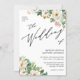 Invitación Código QR Todo En Un Elegante Boda Floral Peony