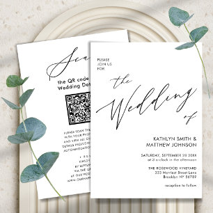 Invitación Código QR Todo En Un Elegante Guión Boda Simple