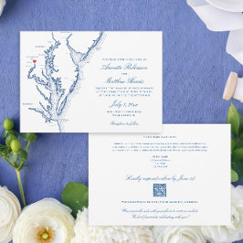 Invitación Código QR todo en uno de Washington DC Boda azul R
