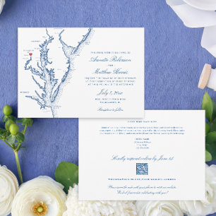 Invitación Código QR todo en uno de Washington DC Boda azul R