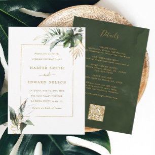 Invitación Código QR Todo En Uno Tropical Deja Boda De Oro