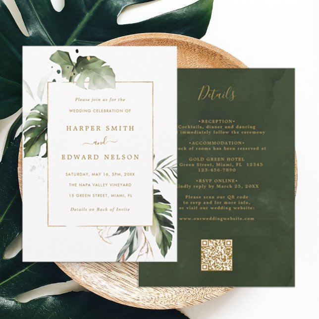 Invitación Código QR Todo En Uno Tropical Deja Boda De Oro (Subido por el creador)
