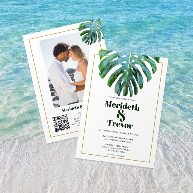 Invitación Código QR Tropical deja la foto dorada playa moder (Subido por el creador)