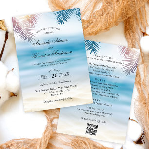 Invitación Código QR Tropical Palm Beach Boda Todo en Uno