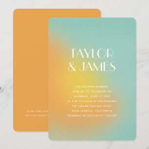 Invitación Código QR Turquesa Naranja Gradiente Boda Moderna