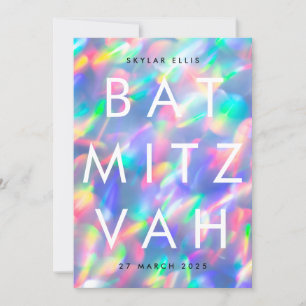 Invitación CÓDIGO QR ultra-moderno de BAT MITZVAH iridiscente