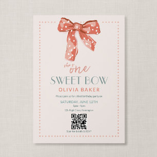 Invitación Código QR Un Lazo Dulce Rosa Coquette Primer Cumpl