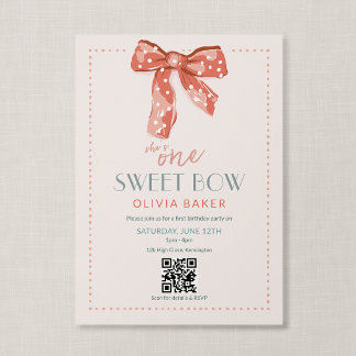 Invitación Código QR Un Lazo Dulce Rosa Coquette Primer Cumpl