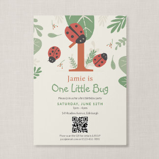 Invitación Código QR Un pequeño insecto Mariquita Cumpleaños 