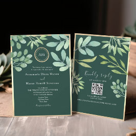 Invitación Código QR Verde Esmeralda para Boda
