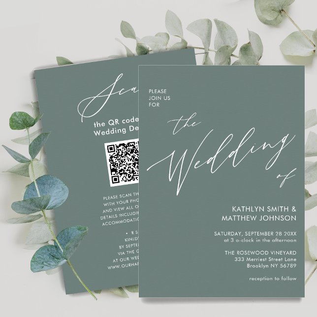 Invitación Código QR verde sabio todo en un Boda moderno (Subido por el creador)