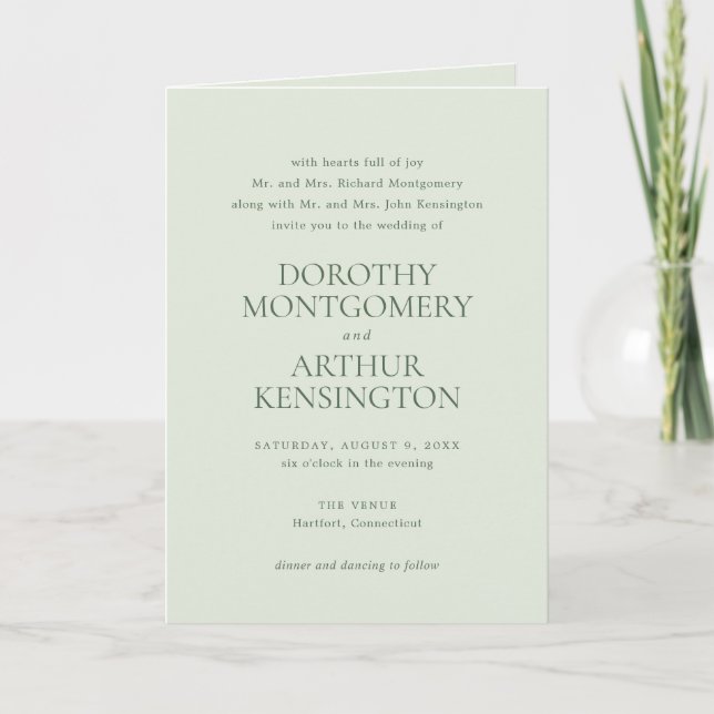 Invitación Código QR Verde Sage Moderno Elegante Boda (Anverso)
