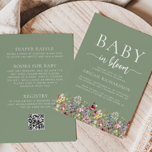 Invitación Código QR Verde Salvia Flores Silvestres Boho Cump