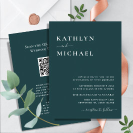Invitación Código QR verde todo en un Boda Minimalista modern