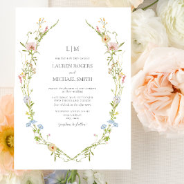 Invitación Código QR Vintage Wildflower Garden Monograma Boda