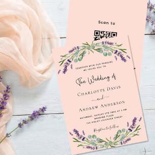 Invitación Código QR violeta lavanda de plumas RSVP boda de l