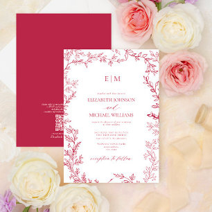 Invitación Código QR Vívido Magenta Elegante Boda Monograma