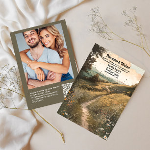 Invitación Código QR Whimsical Rustic Wildflower Meadow Boda