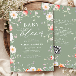Invitación Código QR wildflower salvia verde en flor baby sho
