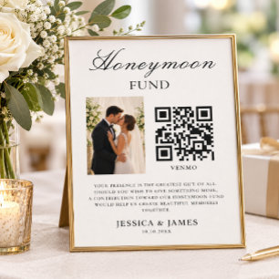 Invitación Código QR y foto de regalo de luna de miel de boda