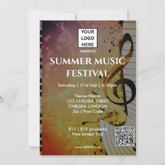Invitación Código QR y logotipo del festival de música de ver