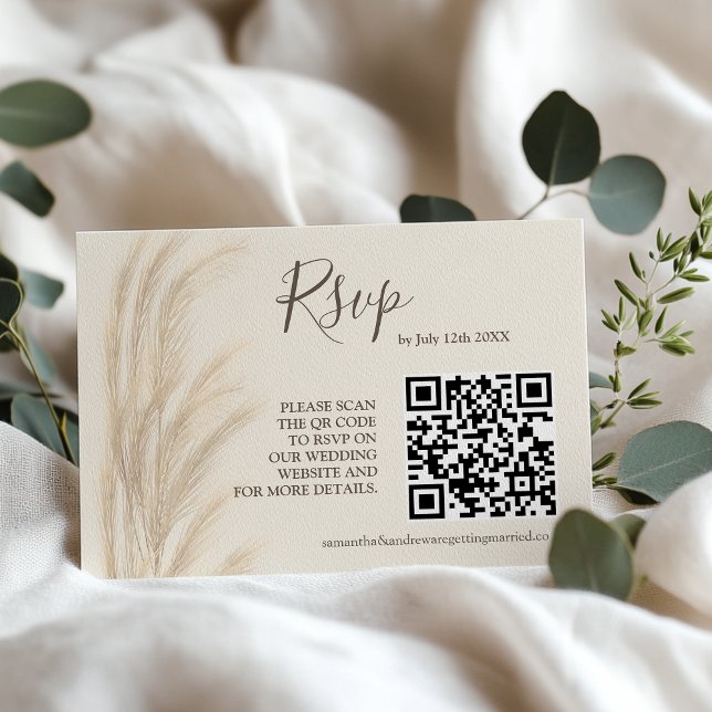 Invitación Código rsvp qr de pampas de verano boho (Boho summer pampas grass watercolor rsvp qr code invitation)