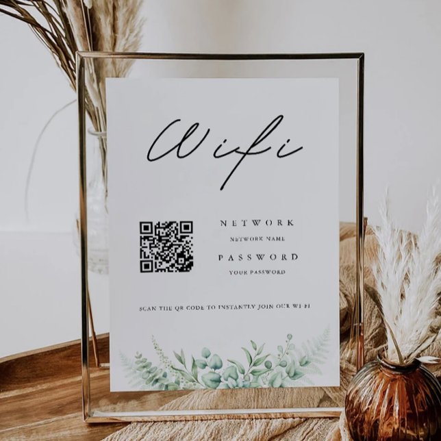 Invitación Código WIFI de verde, conexión WIFI de código QR (Greenery Wifi Code, QR Code Wifi Connect Invitation)