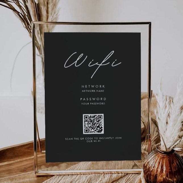 Invitación Código Wifi negro, código QR conexión Wi-Fi (Black Wifi Code, QR Code Wifi Connect Invitation)
