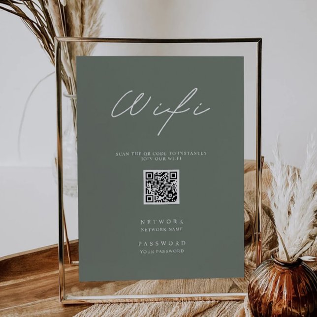 Invitación Código Wifi verde sabio, código QR Wifi Connect (Sage Green Wifi Code, QR Code Wifi Connect Invitation)