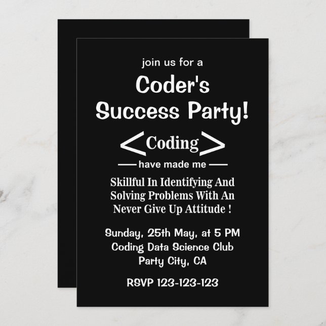Invitación Coding Programmer Developer Coder (Anverso / Reverso)