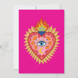 Invitación Cœur Sacré Mexicain avec Œil Protecteur et Flamme 